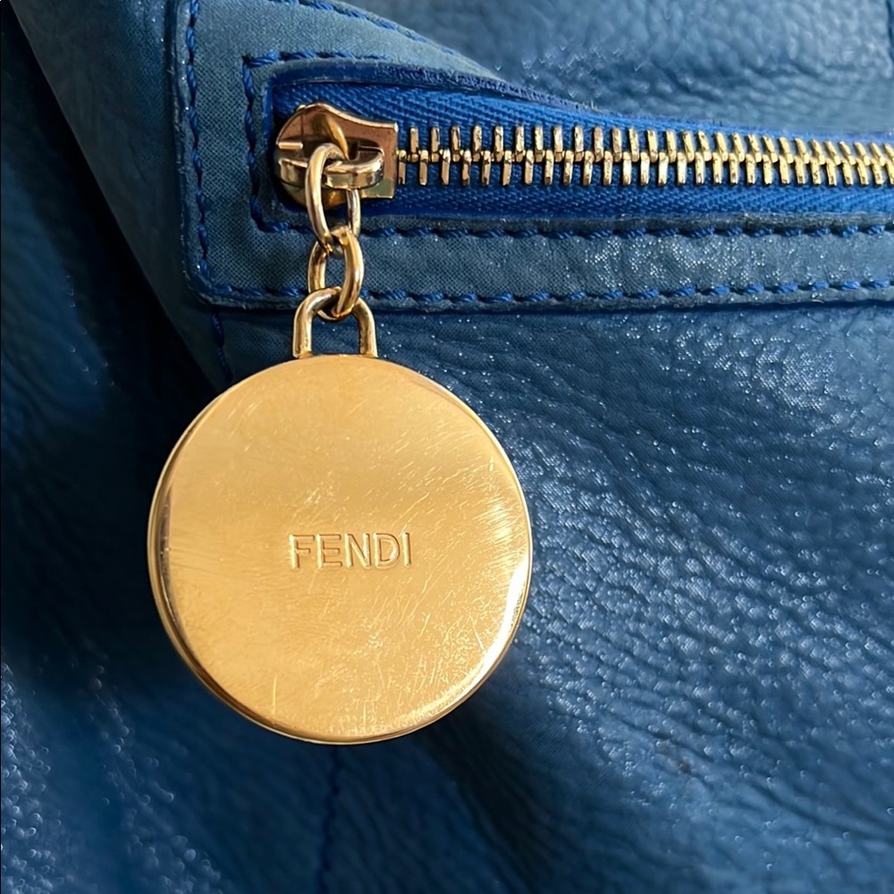 Fendi Vitello Savana Forever Blue Leather Crossbody Bag authentic